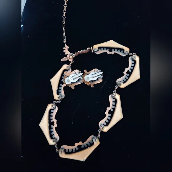 Vintage Matisse Copper and Speckled Enamel Set Embellished 1950's 60's Feminine